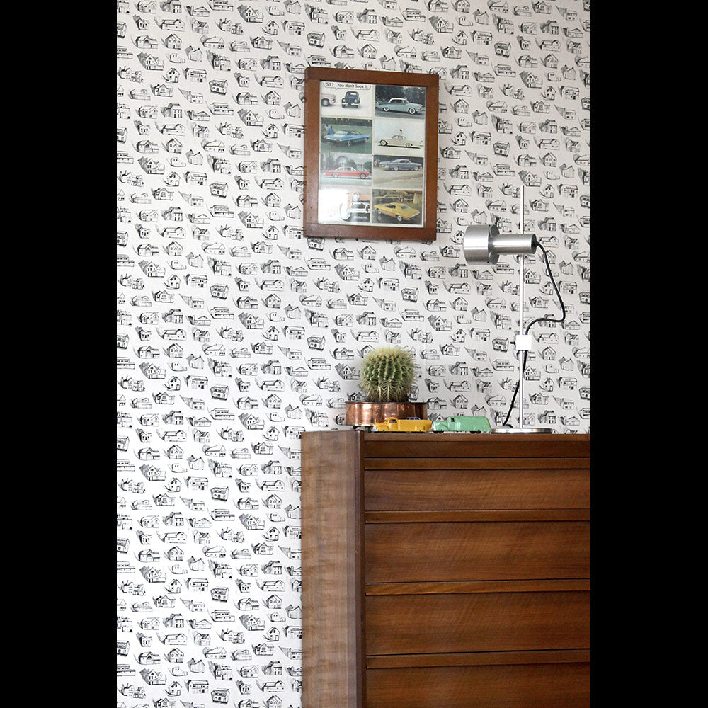 Houses black / grey / cream wallpaper